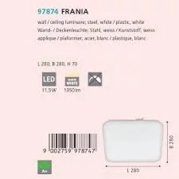 Стельовий світильник Eglo FRANIA 12Вт 3000К білий 97874 - Фото 2