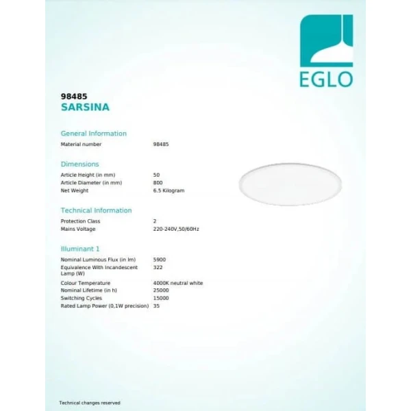 Стельовий світильник Eglo SARSINA 36Вт 4000К білий 98485 - Фото 2