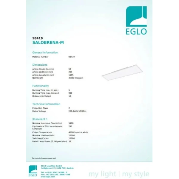 Стельовий світильник Eglo SALOBRENA-M 33Вт 4000К білий 98419 - Фото 3