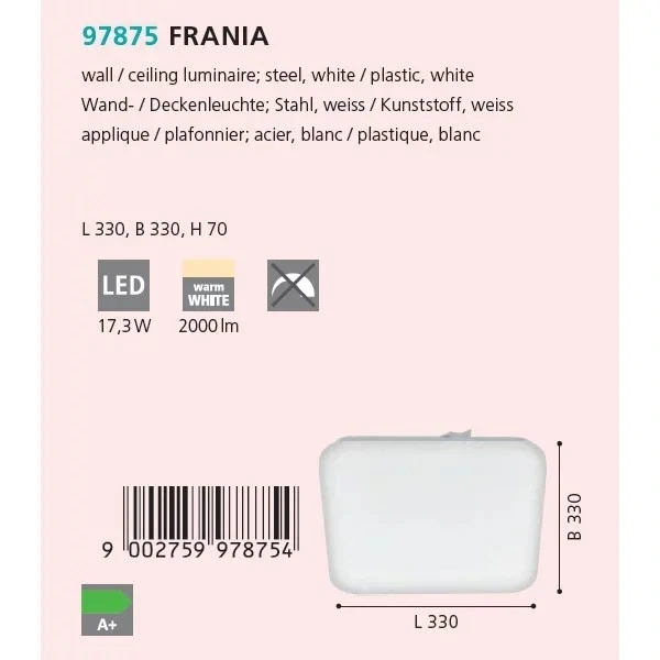 Стельовий світильник Eglo FRANIA 17Вт 3000К білий 97875 - Фото 2