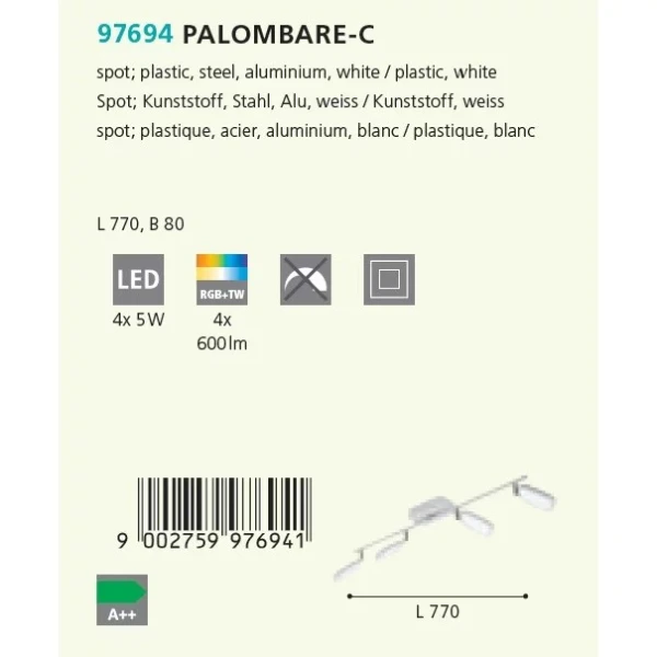 Стельовий світильник Eglo PALOMBARE 20Вт 2700-6500К білий 97694 - Фото 2
