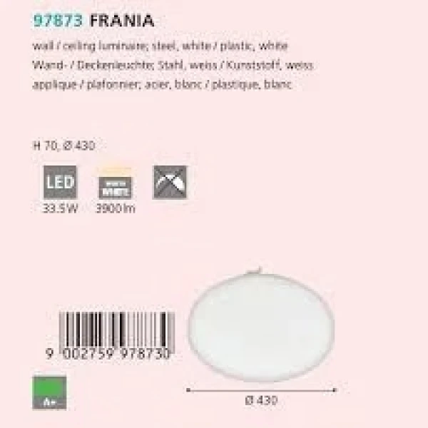 Стельовий світильник Eglo FRANIA 34Вт 3000К білий 97873 - Фото 2