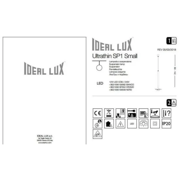 Підвісний світильник Ideal Lux ULTRATHIN 12Вт 3000К чорний 156699 - Фото 3