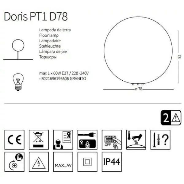 Декоративний вуличний світильник Ideal Lux DORIS E27 7Вт білий 195506 - Фото 2