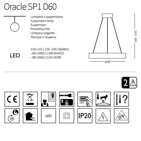 Підвісний світильник Ideal Lux ORACLE 31Вт 3000К білий 211398 - Фото 2