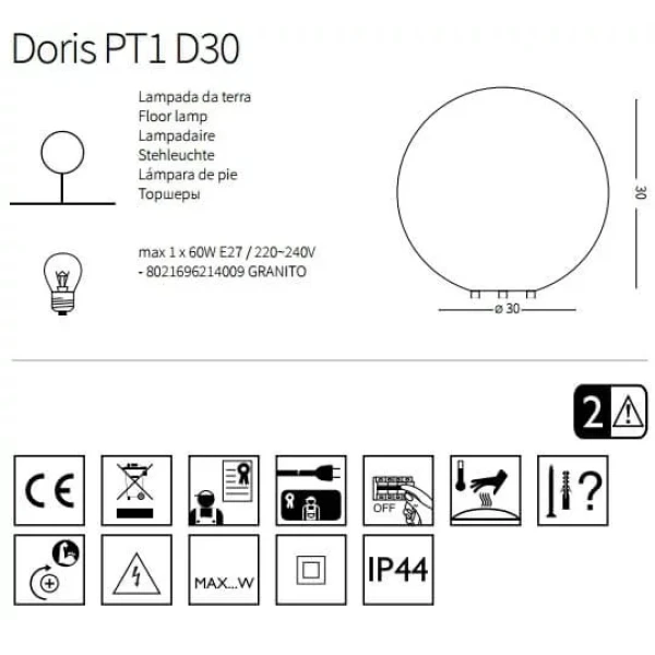 Декоративний вуличний світильник Ideal Lux DORIS E27 7Вт білий 214009 - Фото 3