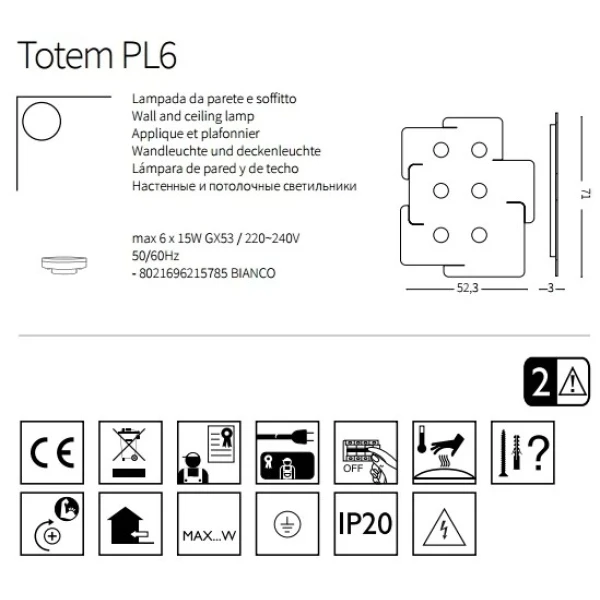 Стельовий світильник IDEAL LUX TOTEM GX53 білий 215785 - Фото 3