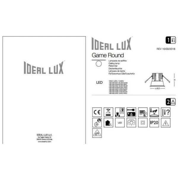 Врізний точковий світильник IDEAL LUX GAME 11Вт 3000К білий 192277 - Фото 2