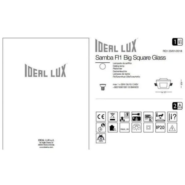 Врізний точковий світильник IDEAL LUX SAMBA GU10 білий 150116 - Фото 2
