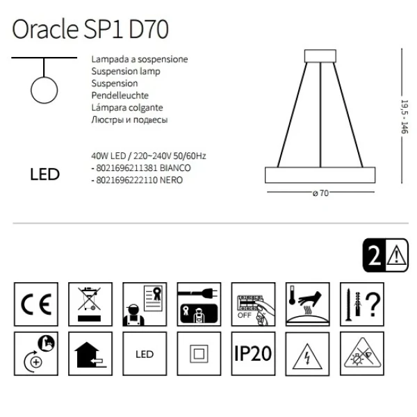 Підвісний світильник IDEAL LUX ORACLE 40Вт 3000К чорний 222110 - Фото 2