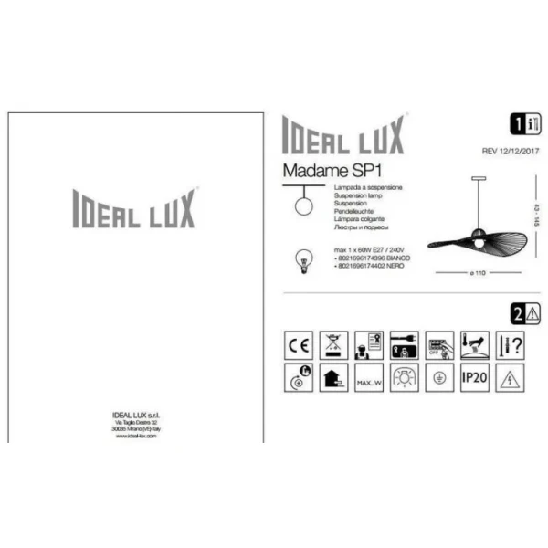 Підвісний світильник IDEAL LUX MADAME E27 чорний 174402 - Фото 2