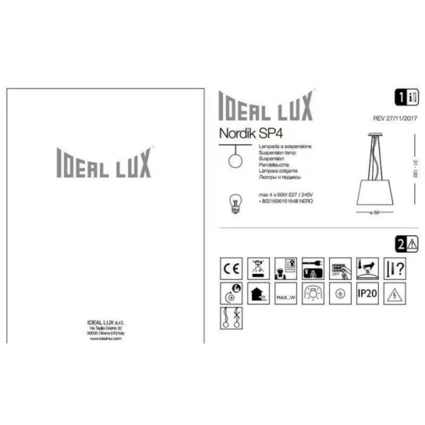 Підвісний світильник Ideal Lux NORDIK E27 чорний 161648 - Фото 3