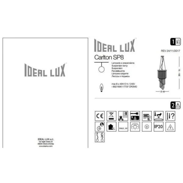 Кришталева люстра Ideal Lux CARLTON E14 прозорий 117737 - Фото 2