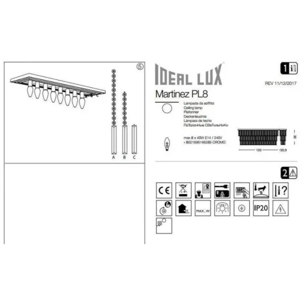 Пристельова люстра Ideal Lux MARTINEZ E14 прозорий 166285 - Фото 2