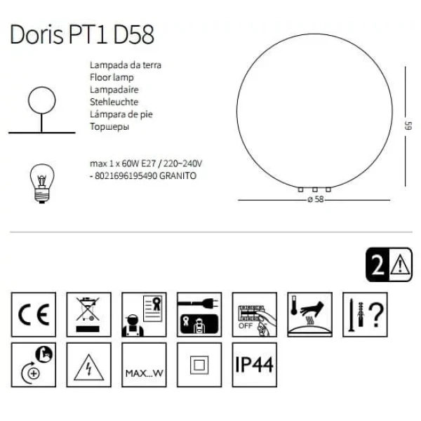 Декоративний вуличний світильник Ideal Lux DORIS E27 білий 195490 - Фото 2