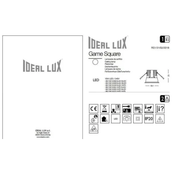 Врізний точковий світильник Ideal Lux GAME 11Вт 3000К чорний 192406 - Фото 2
