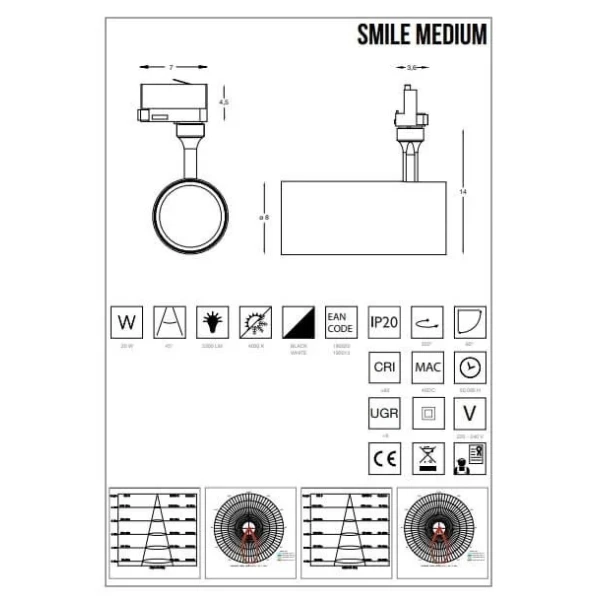 Трековий світильник Ideal Lux SMILE 20Вт 3000К чорний 190044 - Фото 2
