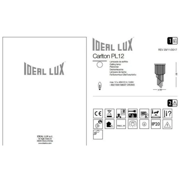 Пристельова люстра Ideal Lux CARLTON E14 прозорий 168920 - Фото 2
