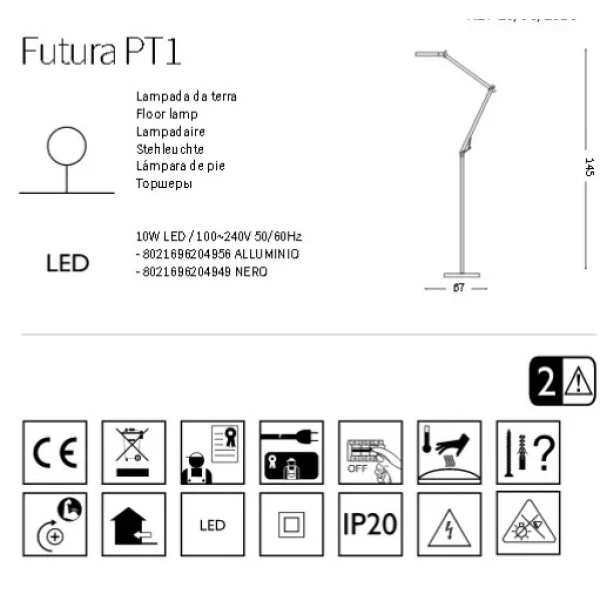 Торшер Ideal Lux FUTURA 10Вт 4000К чорний 204949 - Фото 2