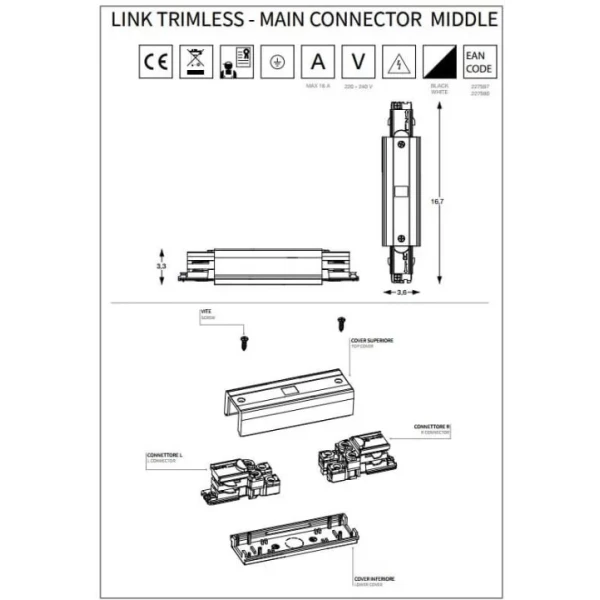 Середній конектор IDEAL LUX LINK TRIMLESS чорний 227597 - Фото 2