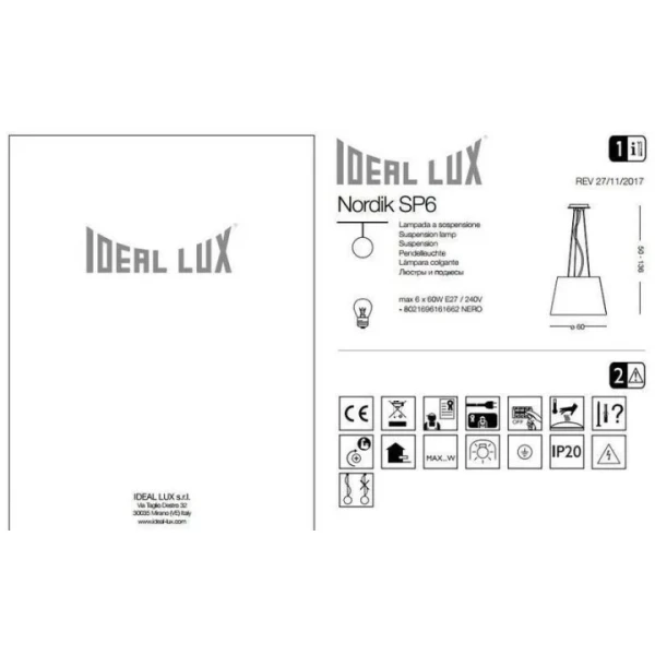 Підвісний світильник Ideal Lux NORDIK E27 чорний 161662 - Фото 3