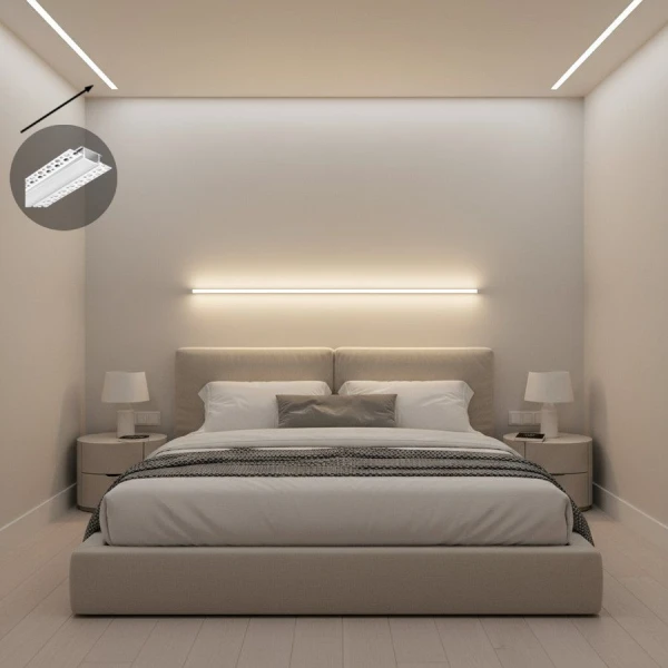 Алюмінієвий врізний профіль під шпаклівку KLP2110TR для LED стрічок, з розсіювачем KLOODI 3м. (Ціна за 1 штуку) - Фото 4