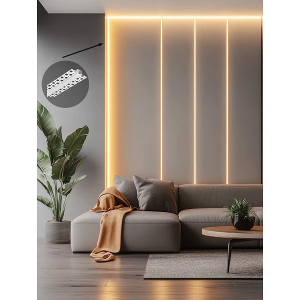 Алюмінієвий врізний профіль під шпаклівку KLP1010 для LED стрічок, з розсіювачем KLOODI 3м. (Ціна за 1 штуку) - Фото 3