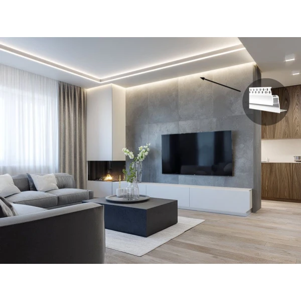 Алюмінієвий профіль KLP4062TR_3 KLOODI для LED стрічок, з розсіювачем врізного монтажу (ефект "тіньового шва") 3м. (Ціна за 1 штуку) - Фото 4