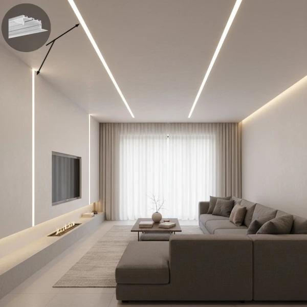 Алюмінієвий профіль KOZUS-50 для LED стрічок під шпаклівку, з розсіювачем KLUS, 3м. (Ціна за 1 штуку) - Фото 4