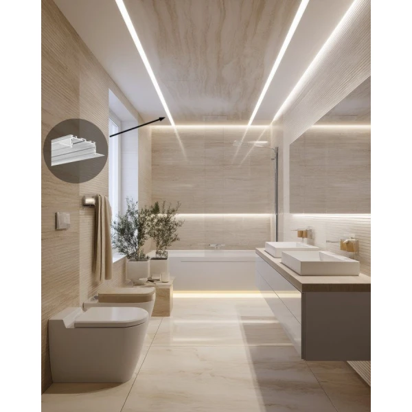 Алюмінієвий профіль KOZUS-50 для LED стрічок під шпаклівку, з розсіювачем KLUS, 3м. (Ціна за 1 штуку) - Фото 5