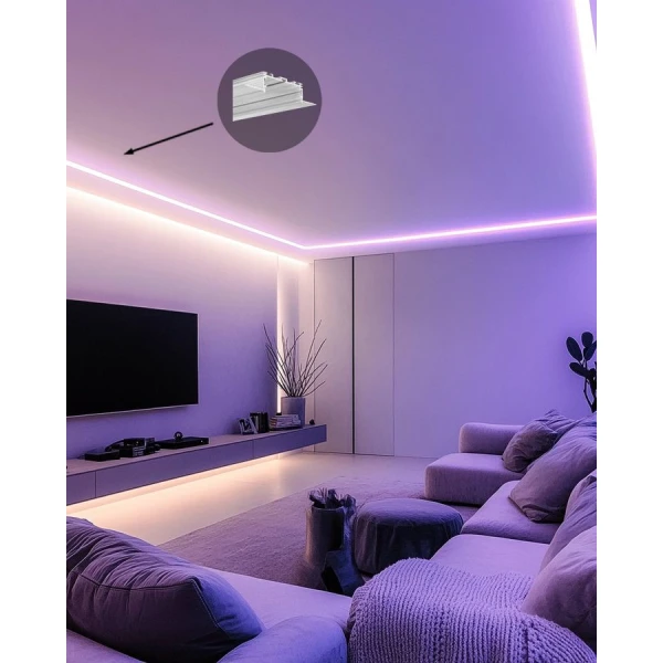 Алюмінієвий профіль KOZUS-50 для LED стрічок під шпаклівку, з розсіювачем KLUS, 2м. (Ціна за 1 штуку) - Фото 4