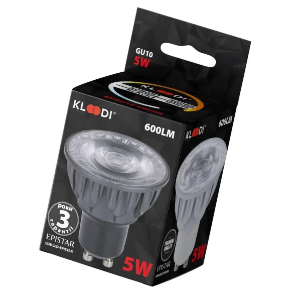 Лампочка LED GU10 5W 4000К 600Lm Kloodi KDGU10-5WCOB 4K WH - Фото 2