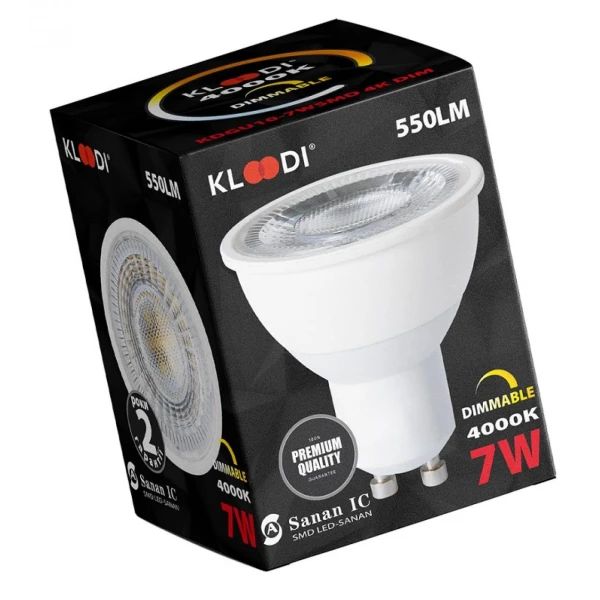 Лампочка LED GU10 7W 4000К 550Lm DIM Kloodi KDGU10-7WSMD 4K DIM - Фото 2
