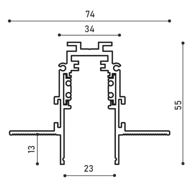 Рейка 3м до магнітних трекових світильників для гіпсокартону 12мм KDMG-TRX 3M BK KLOODI (в комплекті заглушки 2шт) - Фото 2