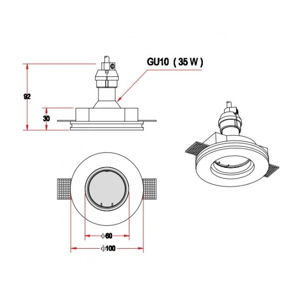 Світильник точковий врізний KD-GIPS RD100 H27 GU10 Kloodi - Фото 4