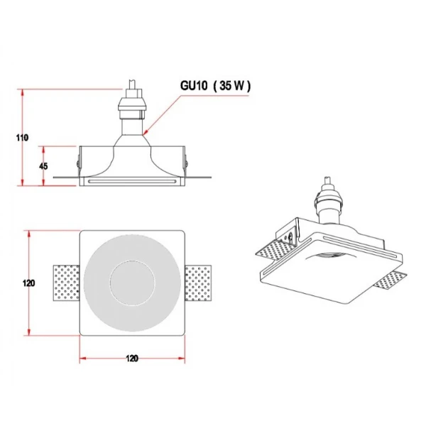Світильник точковий врізний KD-GIPS SQ120 H45 GU10 Kloodi - Фото 6