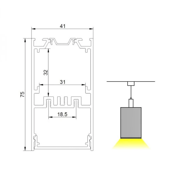 Алюмінієвий профіль KLP4075 KLOODI для LED стрічок накладного та підвісного монтажу 2,5 м (Ціна за 1 штуку) - Фото 2
