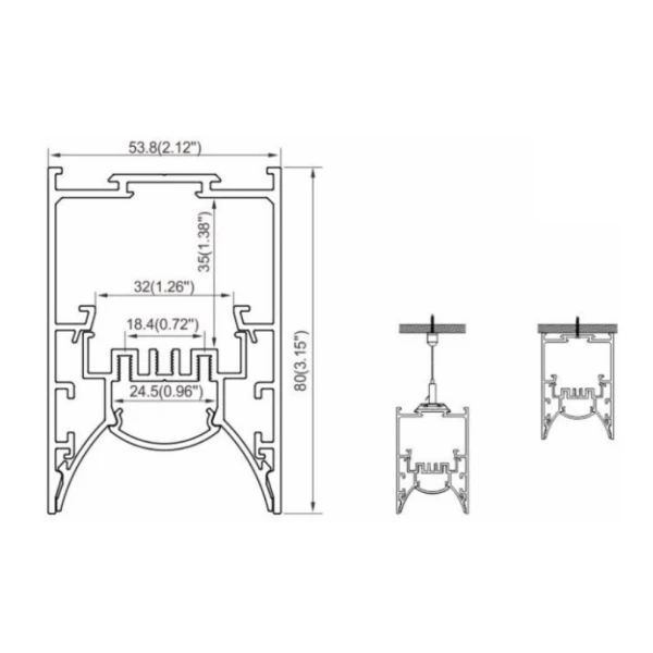 Алюмінієвий профіль KLP5080 KLOODI для LED стрічок, з розсіювачем підвісного монтажу 2,5 м (Ціна за 1 штуку) - Фото 2