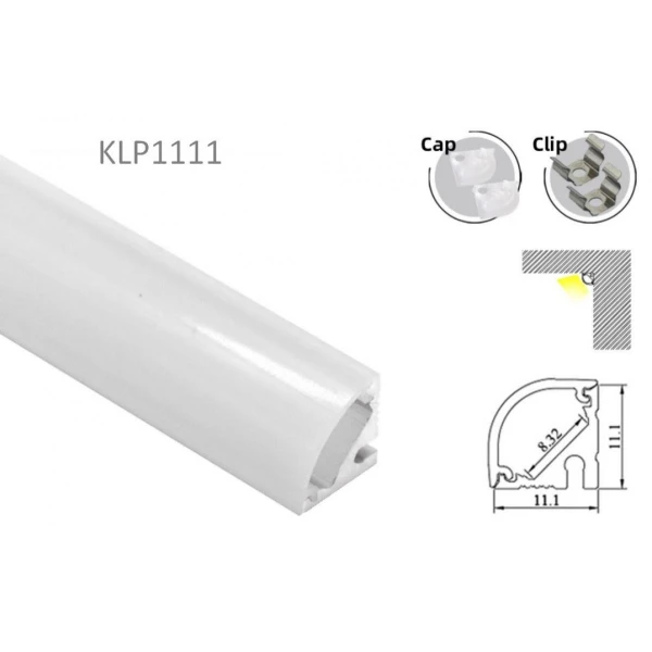 Алюмінієвий профіль KLP1111_2 KLOODI для LED стрічок, з розсіювачем кутового монтажу 2м. (Ціна за 1 штуку) - Фото 6