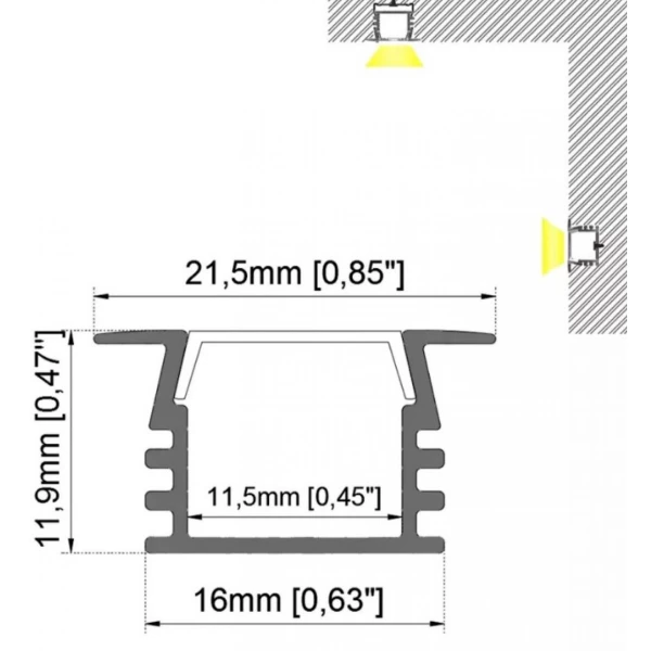 Алюмінієвий профіль KLP1612KR_2 KLOODI для LED стрічок, з розсіювачем врізного монтажу 2м. (Ціна за 1 штуку) - Фото 2