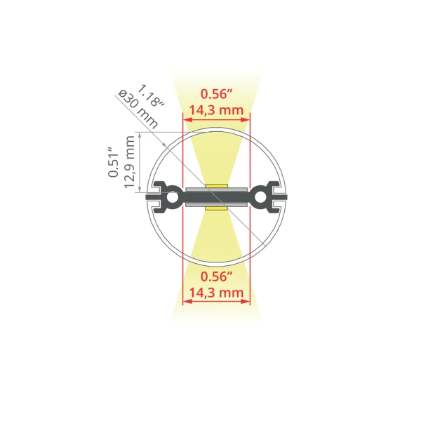 Алюмінієвий профіль JAZ-DUO для LED стрічок, з розсіювачем Ø30 (мм) KLUS, 2м. (Ціна за 1 штуку) - Фото 2