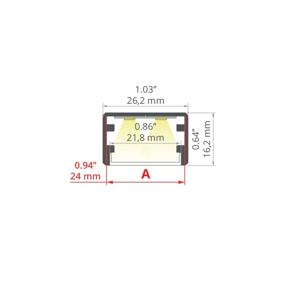 Алюмінієвий профіль GLAZA-LL для LED стрічок, з розсіювачем KLUS, 3м. (Ціна за 1 штуку) - Фото 2