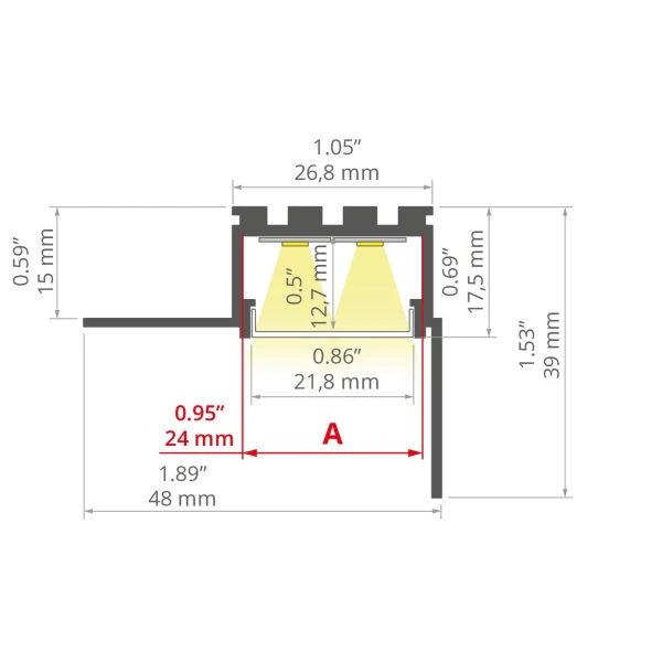 Алюмінієвий профіль KOZUS-CR для LED стрічок, з розсіювачем KLUS, 3м. (Ціна за 1 штуку) - Фото 2