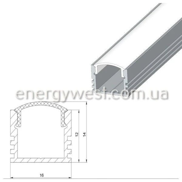 Алюмінієвий накладний профіль ЛП12 для LED стрічок, з розсіювачем LP. (Ціна за 1 м.п.) - Фото 1