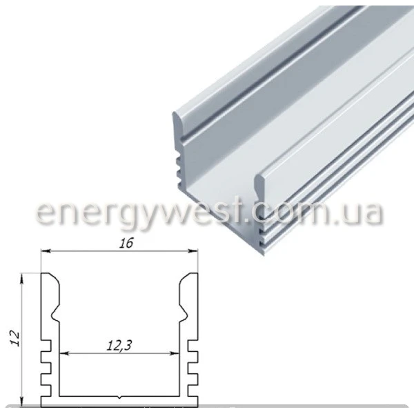 Алюмінієвий накладний профіль ЛП12 для LED стрічок, з розсіювачем LP. (Ціна за 1 м.п.) - Фото 4