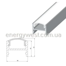 LP ЛПС12 16*12 (мм). Накладний профіль для LED стрічок, з розсіювачем LP. (Ціна за 1 м.п.)