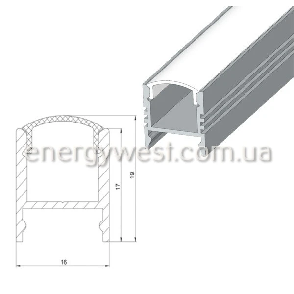 Алюмінієвий накладний профіль ЛПС17 для LED стрічок, з розсіювачем LP. (Ціна за 1 м.п.) - Фото 1