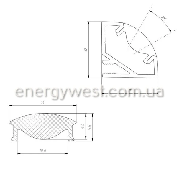 Алюмінієвий кутовий профіль ЛПУ17 для LED стрічок, з розсіювачем LP. (Ціна за 1 м.п.) - Фото 6