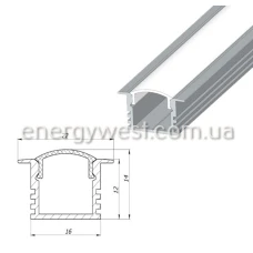 LP ЛПВ12 16*12 (мм).  Врізний профіль для LED стрічок, з розсіювачем LP. (Ціна за 1 м.п.)