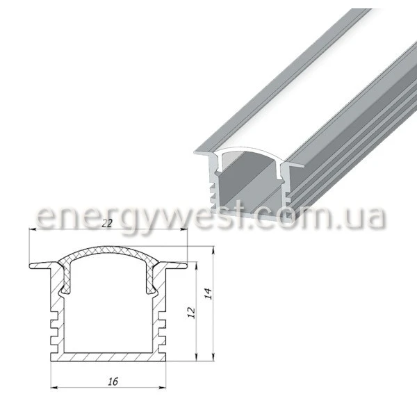 Алюмінієвий врізний профіль ЛПВ12 для LED стрічок, з розсіювачем LP. (Ціна за 1 м.п.) - Фото 1